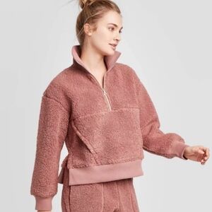 JoyLab Mauve Rose Sherpa Teddy Pull Over Jacket Cropped Oversized